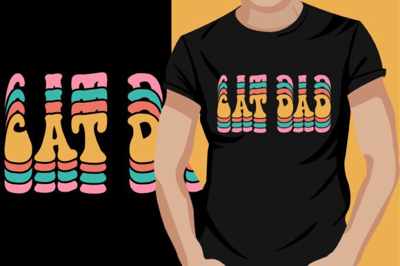 Cat Dad Retro Wavy Graphics for T-Shirt Designs