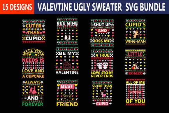 Valentine Ugly Sweater SVG Bundle: Graphics for T-Shirt Designs
